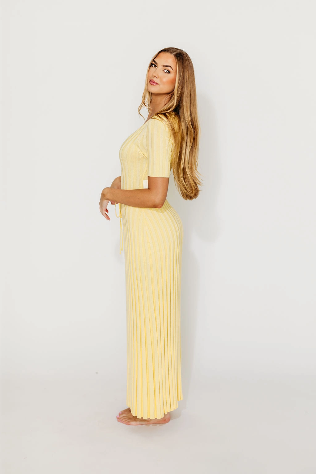Elegant Finish Oakley Ribbed Maxi Dress in Light Yellow - Bump Friendly *Final-Sale*