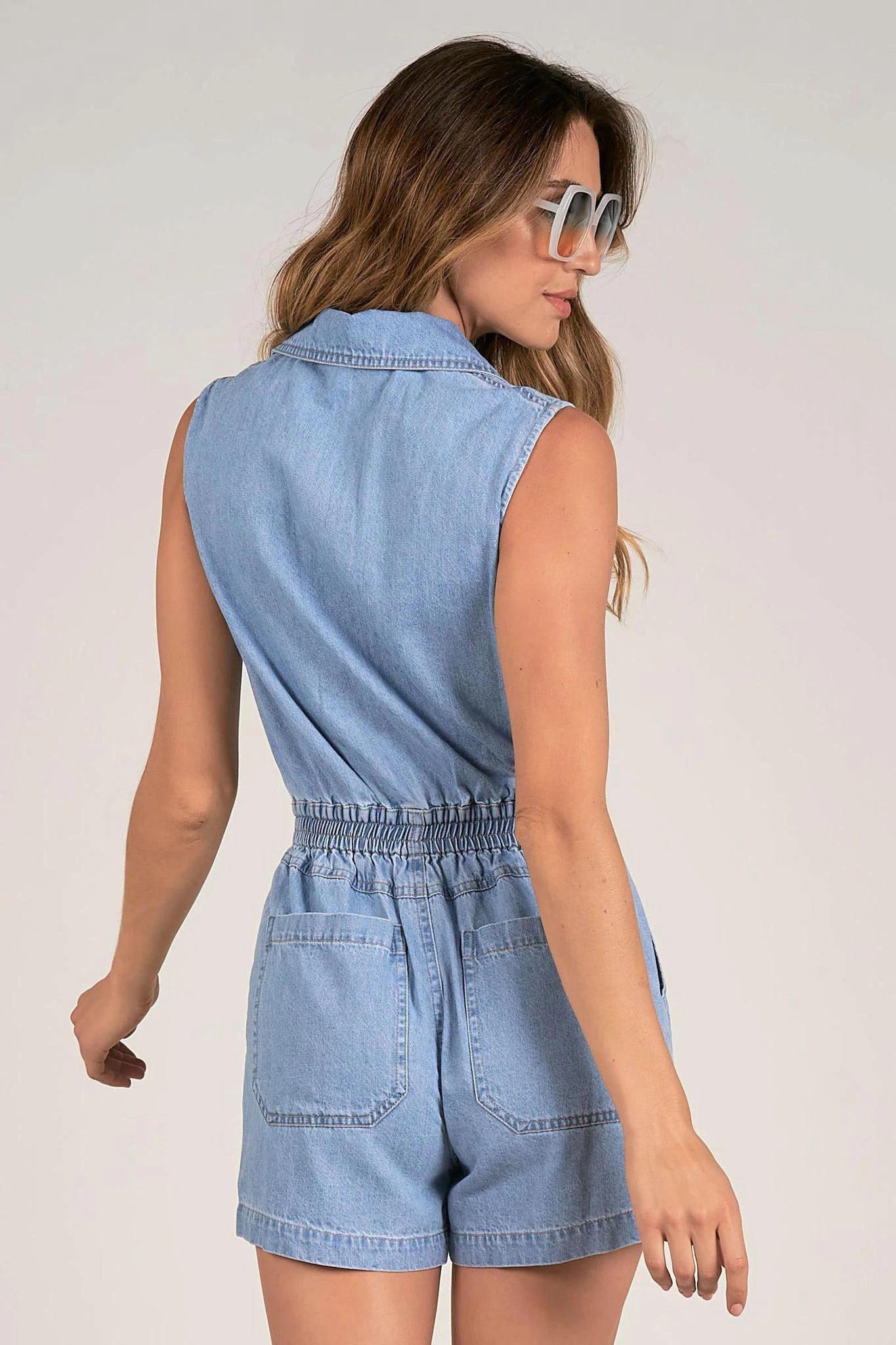 Soft Shopping Elan Zipper Front Denim Romper