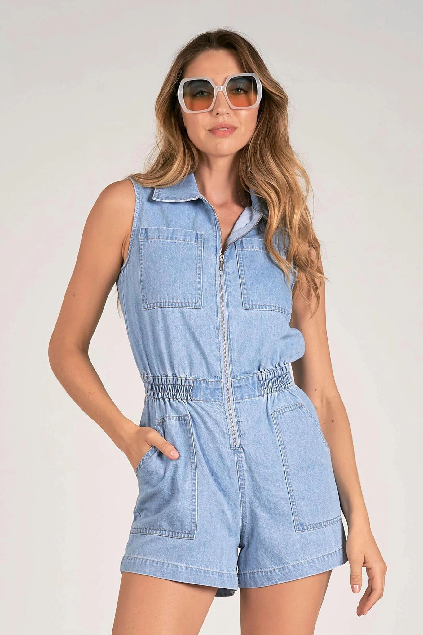Elan Zipper Front Denim Romper Bold Traveler Retro Kids