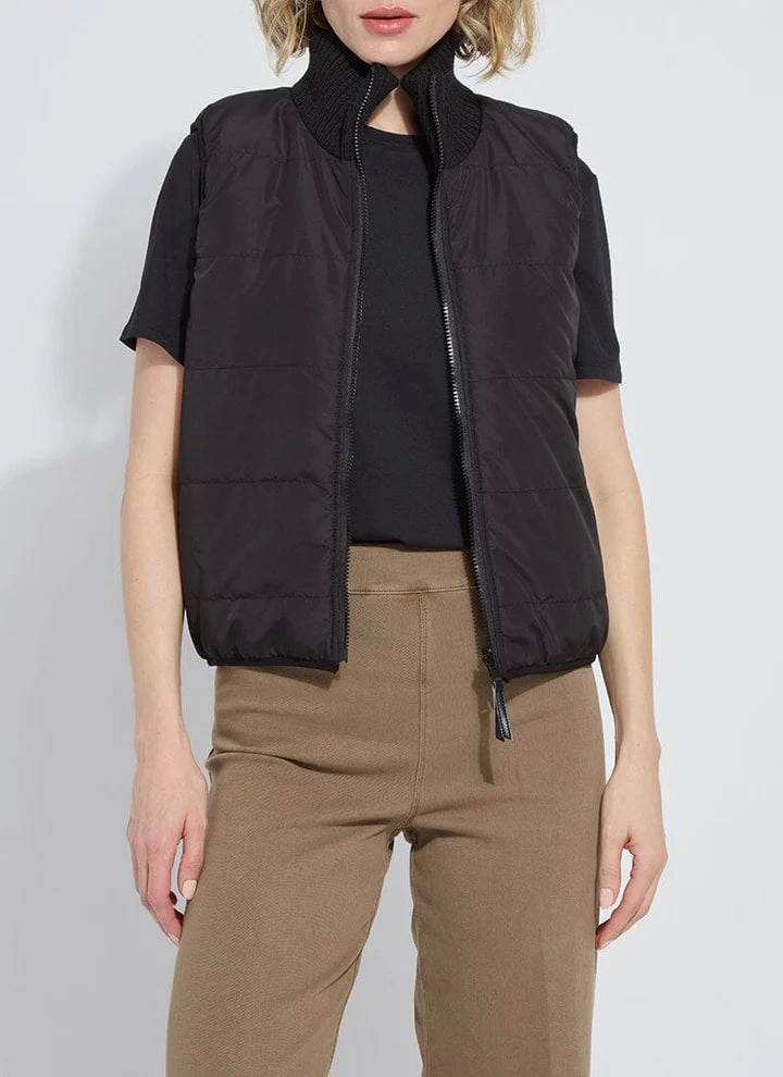 Moisture Managing Liner Lysse Prudence Reversible Puffer Sweater Vest in Black