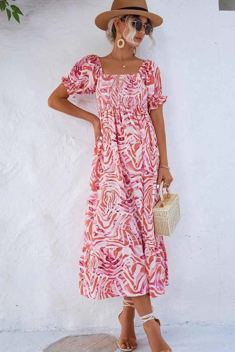 MABLE PATTERN OFF SHOULDER FLARE MAXI DRESS Simple Touch Fashionable Layers