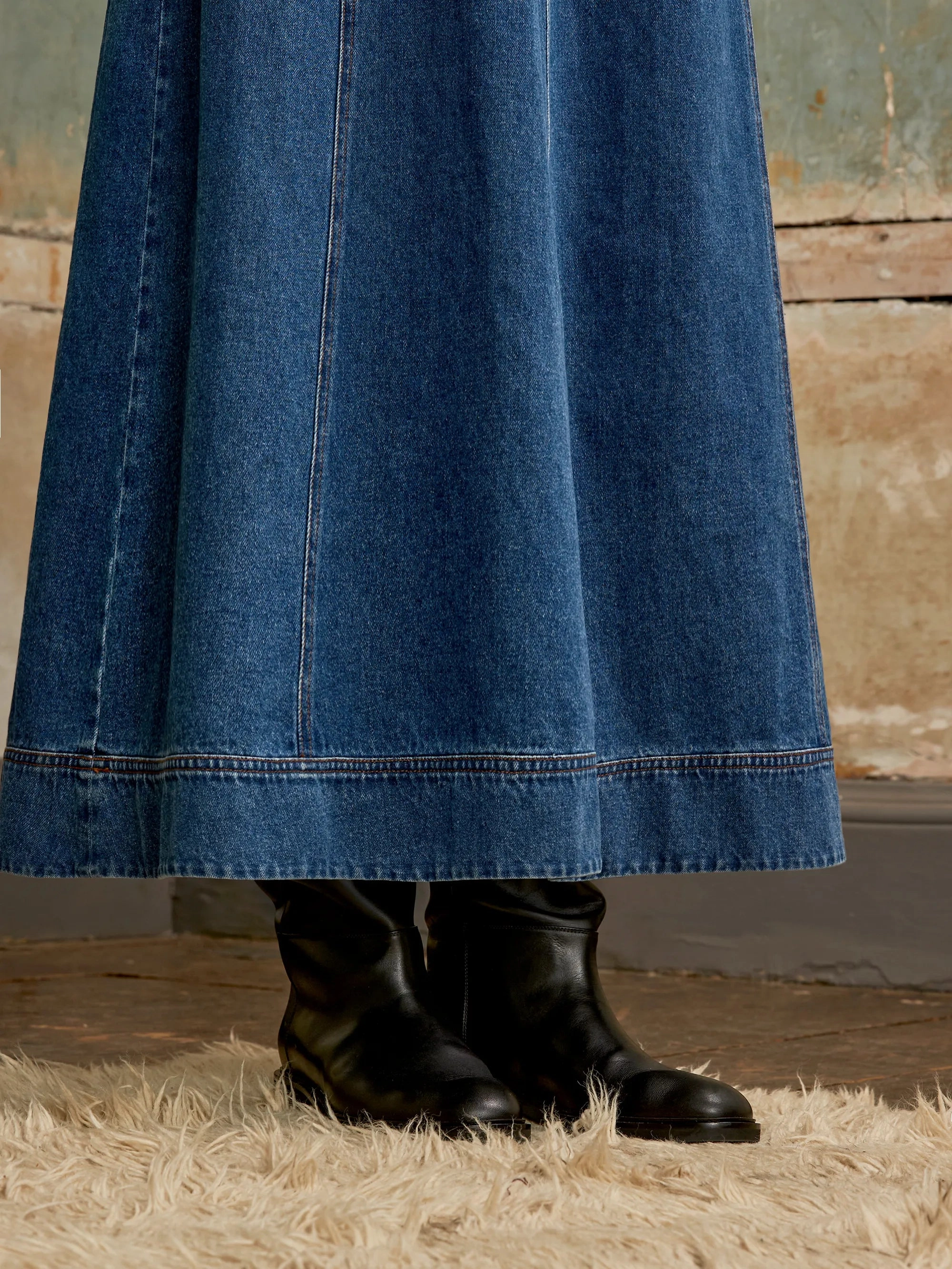 Puff-Sleeve Denim Midaxi Dress Wedding Style Ethically-Made