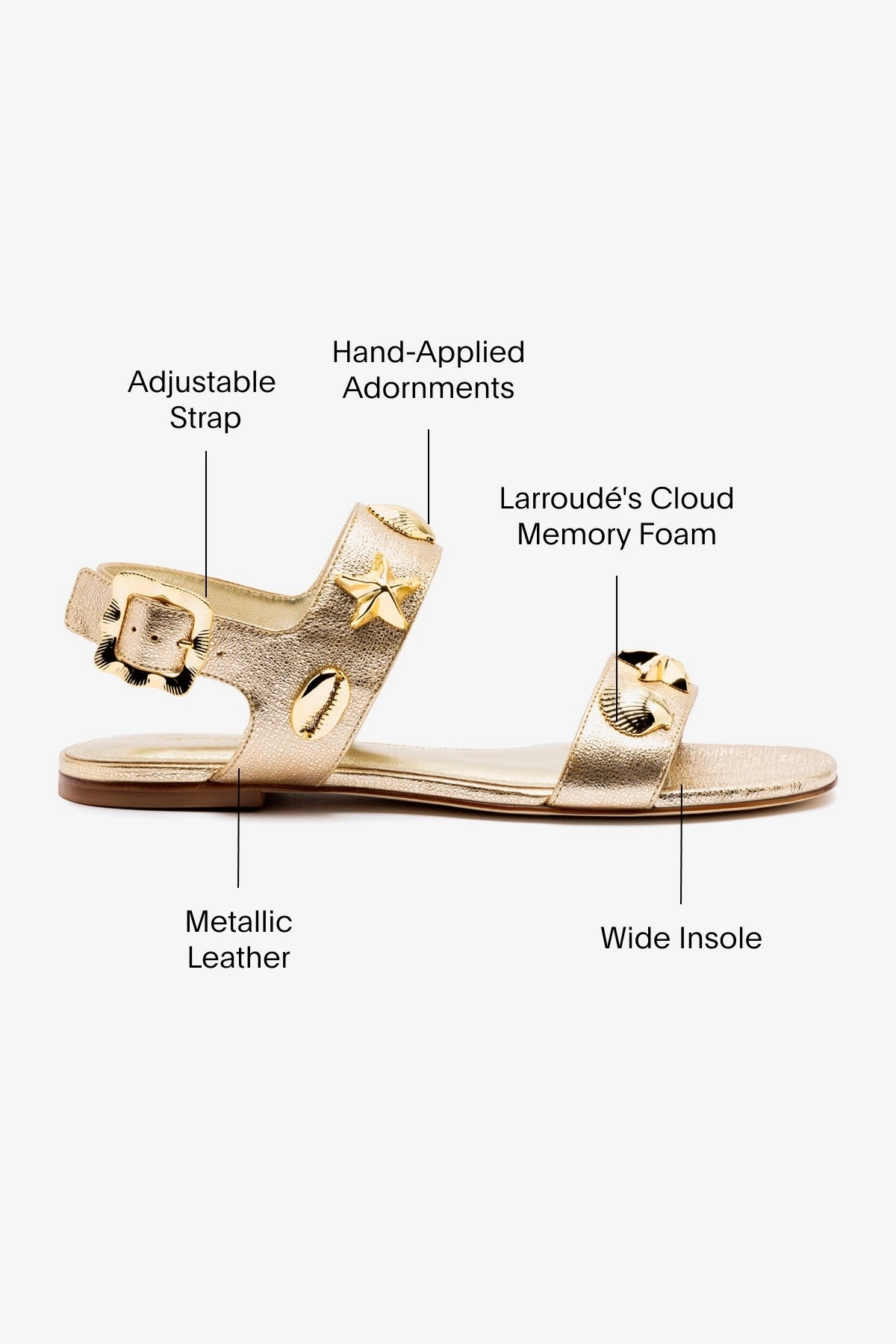 Madison Flat In Gold Metallic Leather Wash Safe