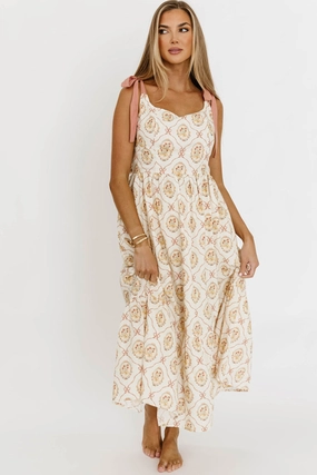 Mandi Floral Basque Maxi Dress in English Rose Bold Fashion