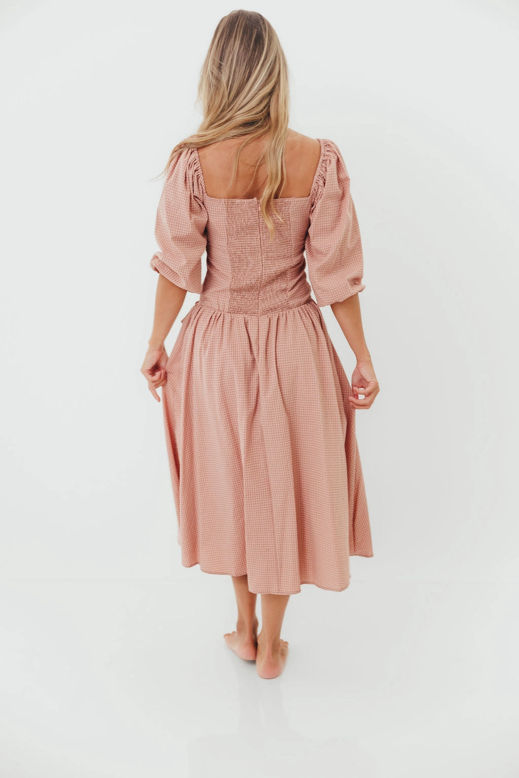 Marla Bow Detail Midi Dress in Dust Pink Air Beauty