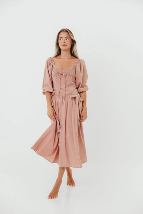 Beauty Feel Brunch Fit Marla Bow Detail Midi Dress in Dust Pink