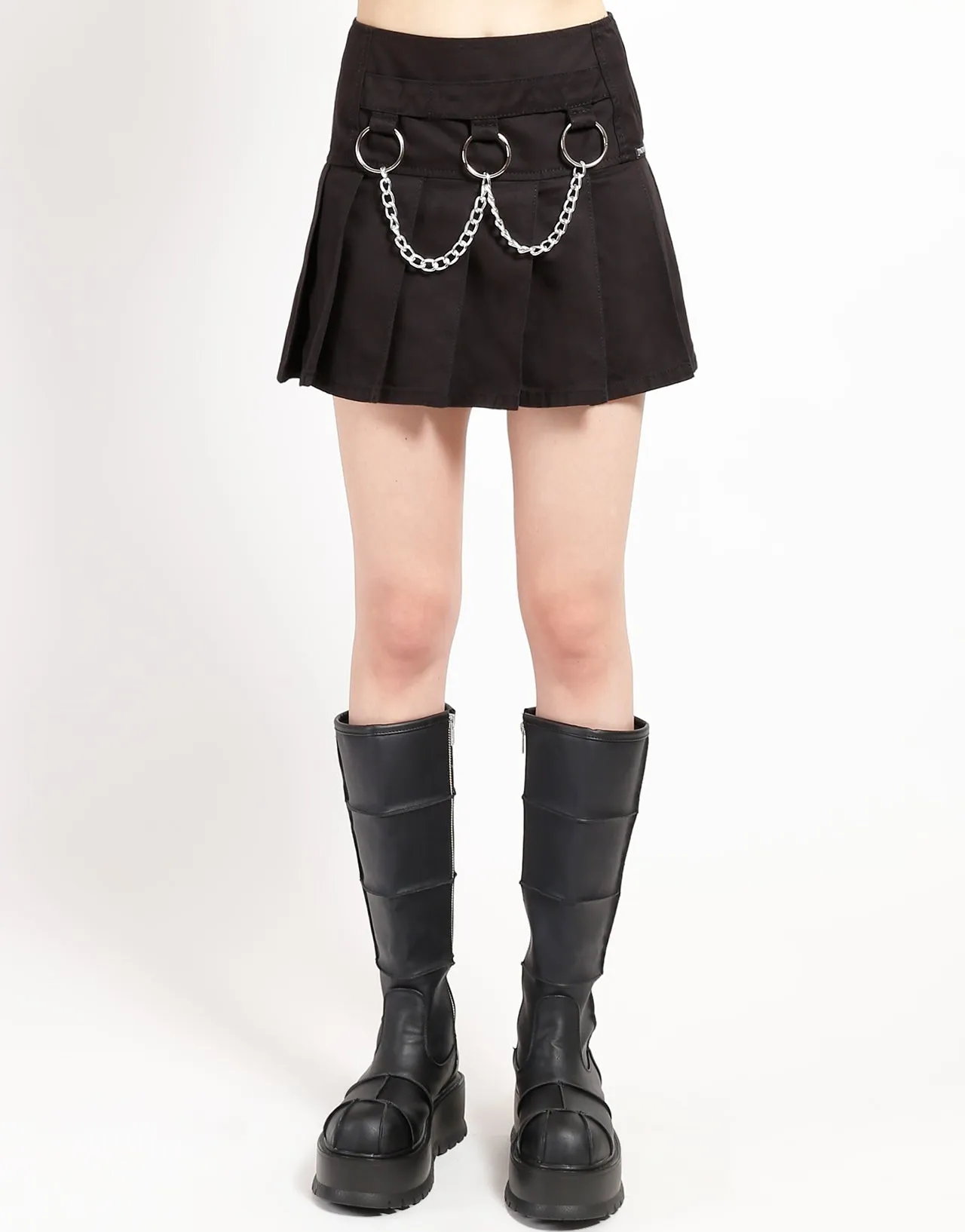 MARY CHAIN PLEATED SKIRT BLACK Flatlock Seams