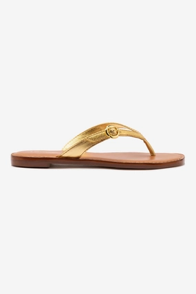 Mary Kate Flat Sandal In Gold Metallic Leather Lightweight Feel Field Glow