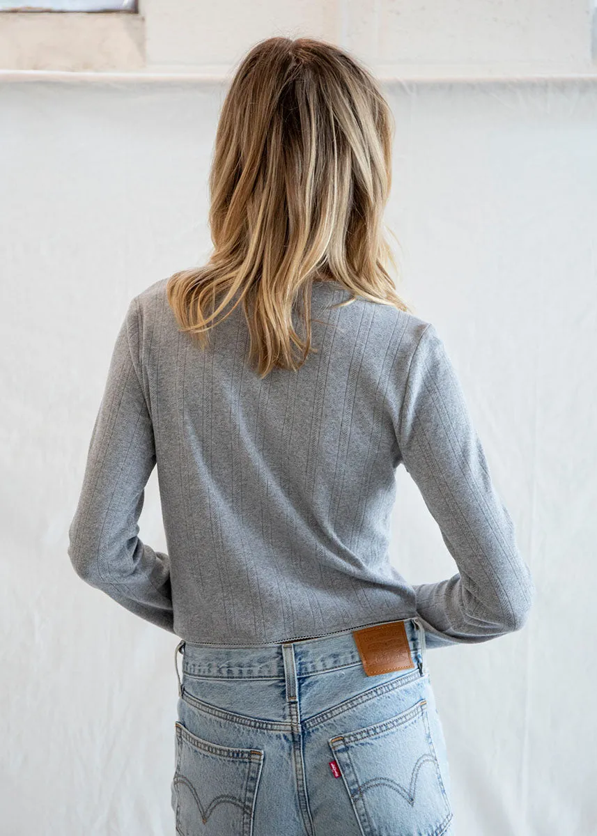 Comfy And Warm Matilda Pointelle Cardigan - Heather Grey