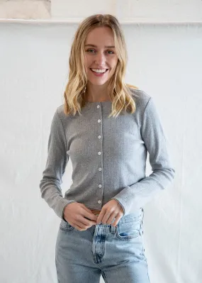 Matilda Pointelle Cardigan - Heather Grey Thermal Locking Yarn