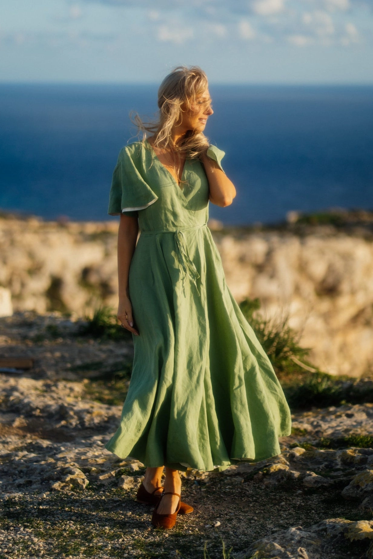 Maxi Wrap Dress, Butterfly Sleeve Lace Fine