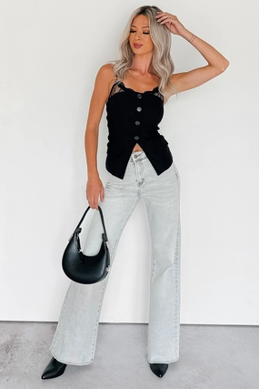 Functional Fit Maybrie Wide Leg Mica Denim Jeans (Platinum Grey)