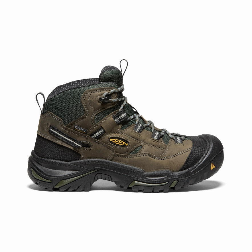 Transitional Look Grippy Outsole Trail Runner Men's Braddock Waterproof Mid (Steel Toe)  |  Gargoyle/Forest  Night
