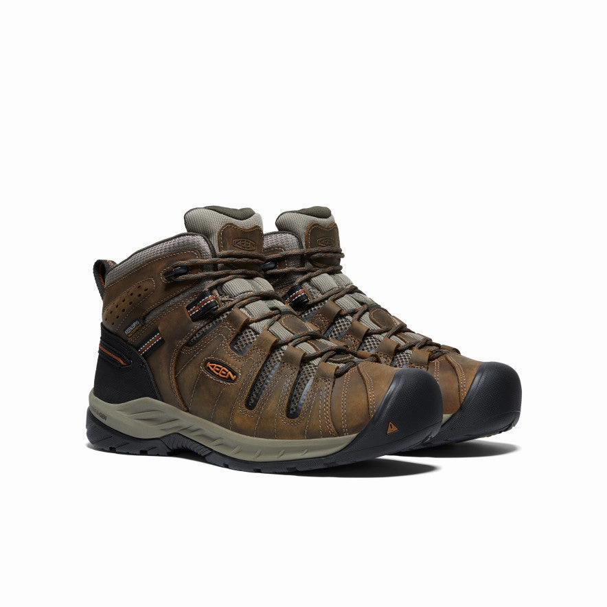 Slip Resistant Grip Breathable Men's Flint II Waterproof Mid (Soft Toe)  |  Black Olive/Brindle
