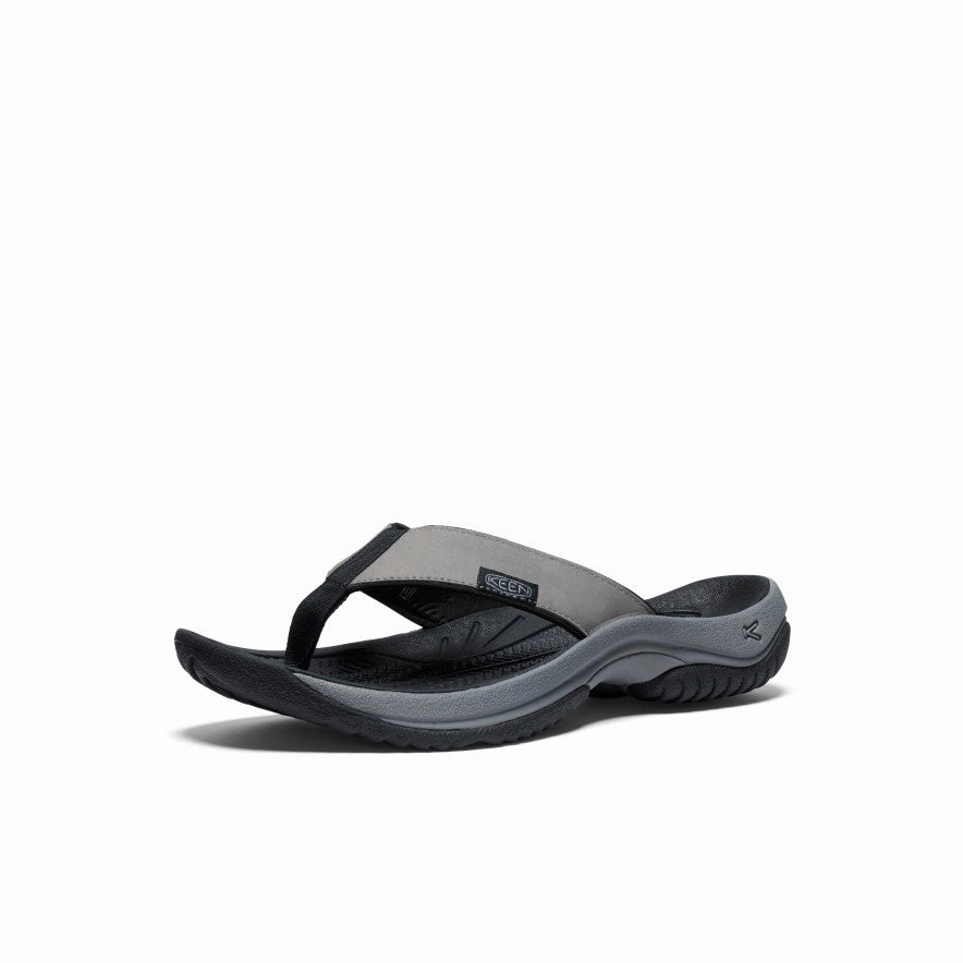 Men's Kona Leather Flip-Flop  |  Steel Grey/Black Comfortable Design
