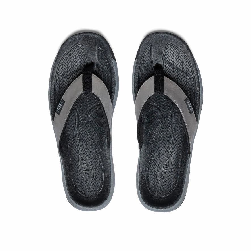 Men's Kona Leather Flip-Flop  |  Steel Grey/Black Padding Around Ankle Easy-to-wear Sandals