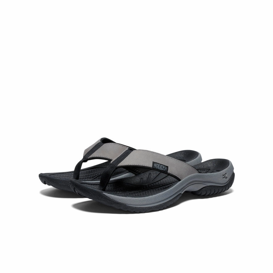 Ergonomic Shape Men's Kona Leather Flip-Flop  |  Steel Grey/Black