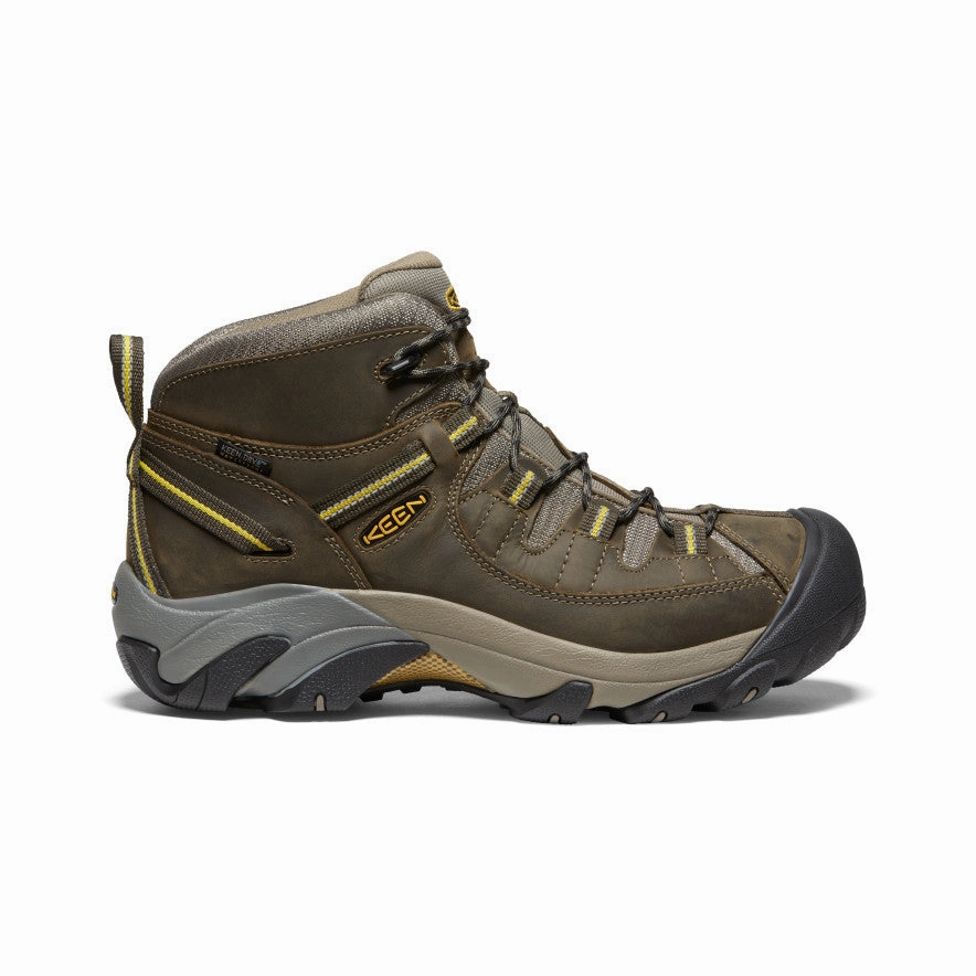 Men's Targhee II Mid Waterproof Hiking Boots  |  Black Olive/Yellow Active Lifestyle Adjustable lacing