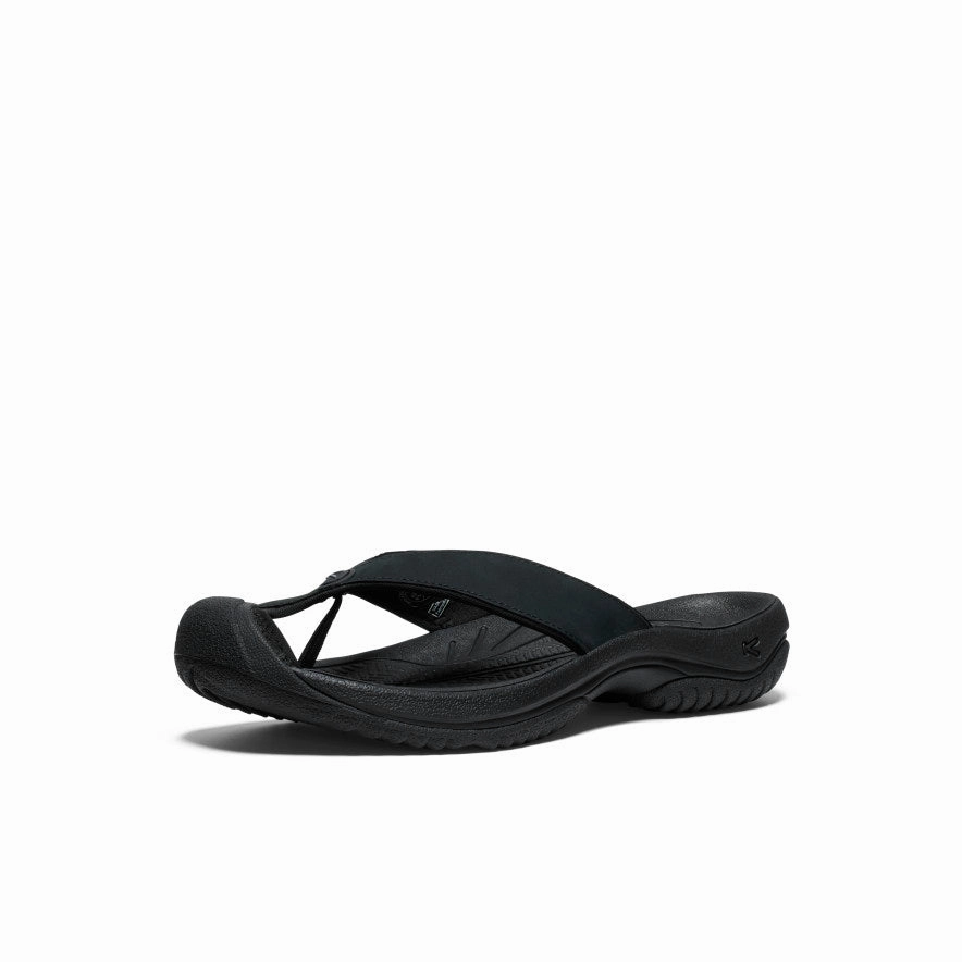 Ankle Strap Design Summer Open Toe Shoes Men's Waimea Leather Flip-Flop  |  Black/Black