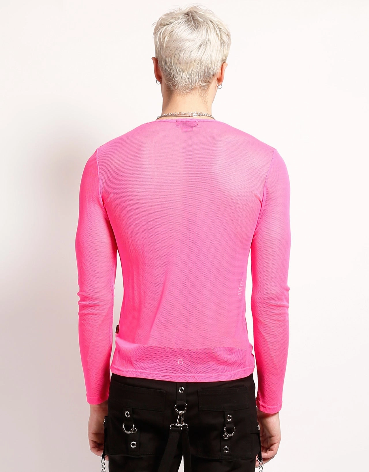 MENS LONG SLEEVE FISHNET PINK ReinforcedHems Relaxed Top