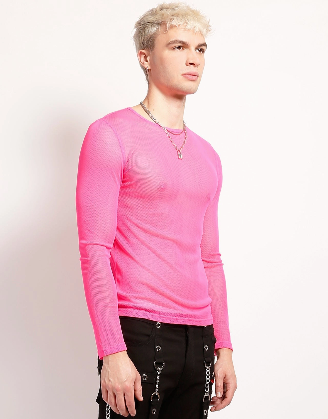 MENS LONG SLEEVE FISHNET PINK Thermoregulating Fabric LowProfileSeams