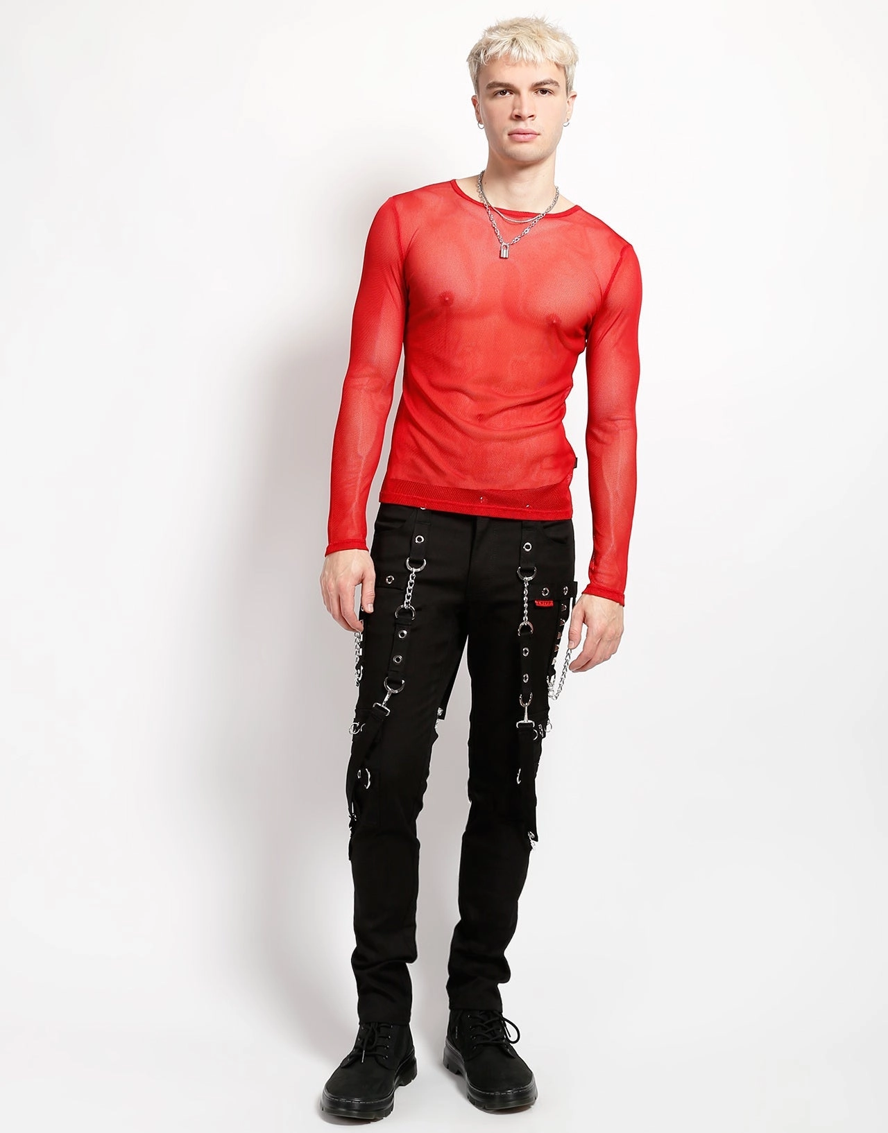 Biodegradable material Sporty Top MENS LONG SLEEVE FISHNET RED