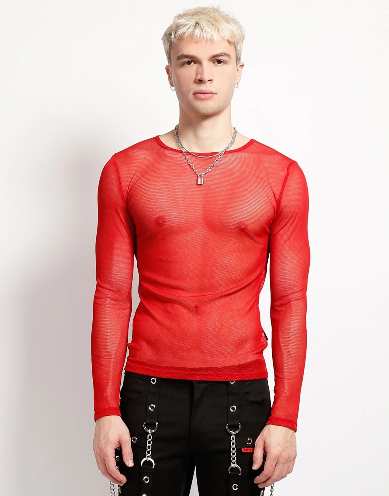 NonIrritating Seams Easycare MENS LONG SLEEVE FISHNET RED