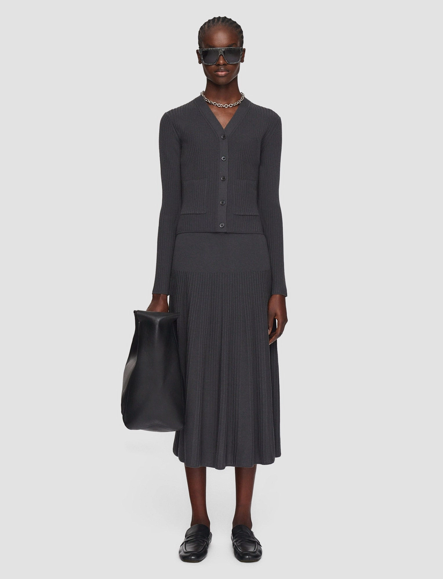 Textured Surface Merino Rib Cardigan