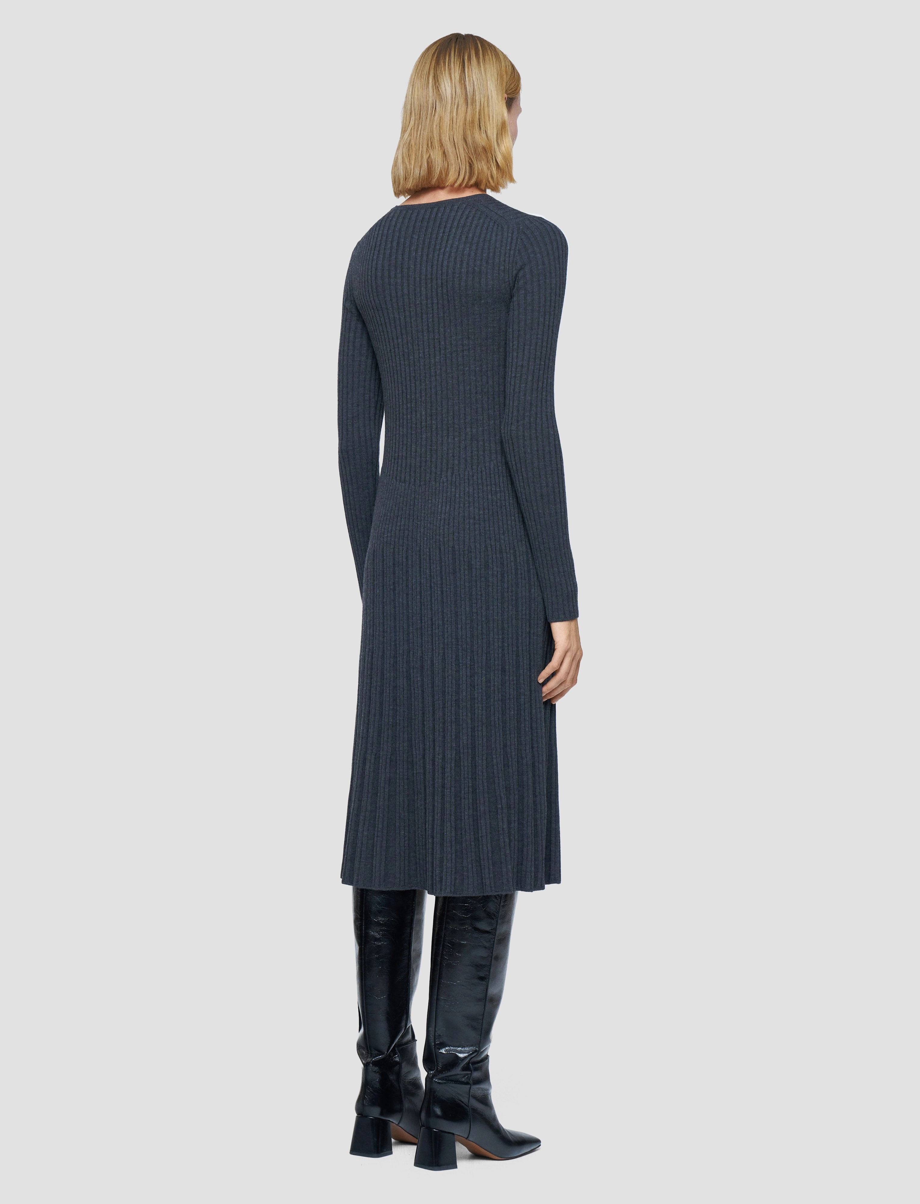 Merino Rib Knit Dress Ribbed Collar Design