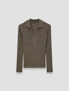 Cozy Mood Functional Style Merino Rib Knit Polo Top