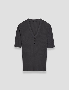 Merino Rib V Neck Top MachineWashable Minimal Fashion