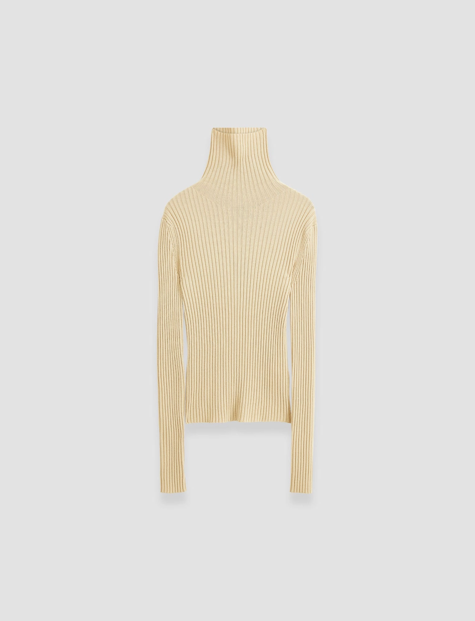 NonRestrictive Cut Elastic hem Merino Silk Rib High Neck Jumper