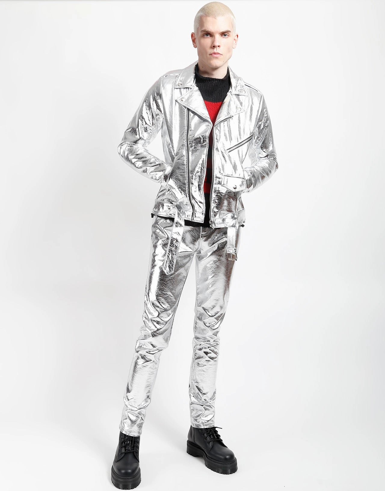 windproof METALLIC FAUX LEATHER MOTO