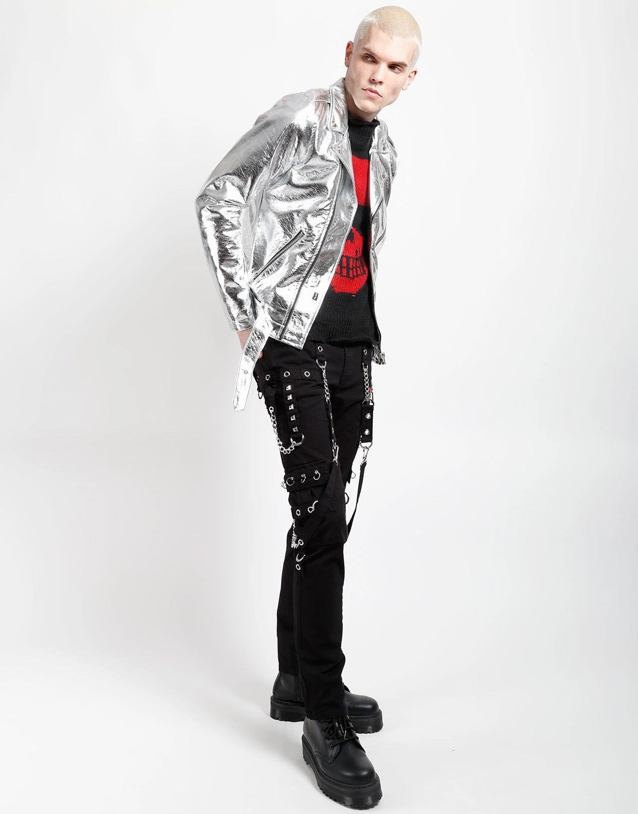 METALLIC FAUX LEATHER MOTO Double Stitched Construction