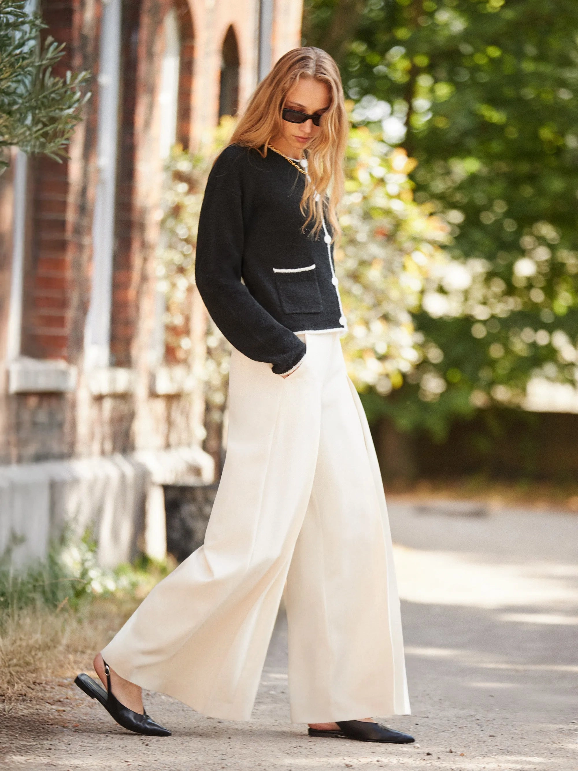 Eco Friendly Material Contrast-Stitch Knit Cardigan with Wool and Alpaca