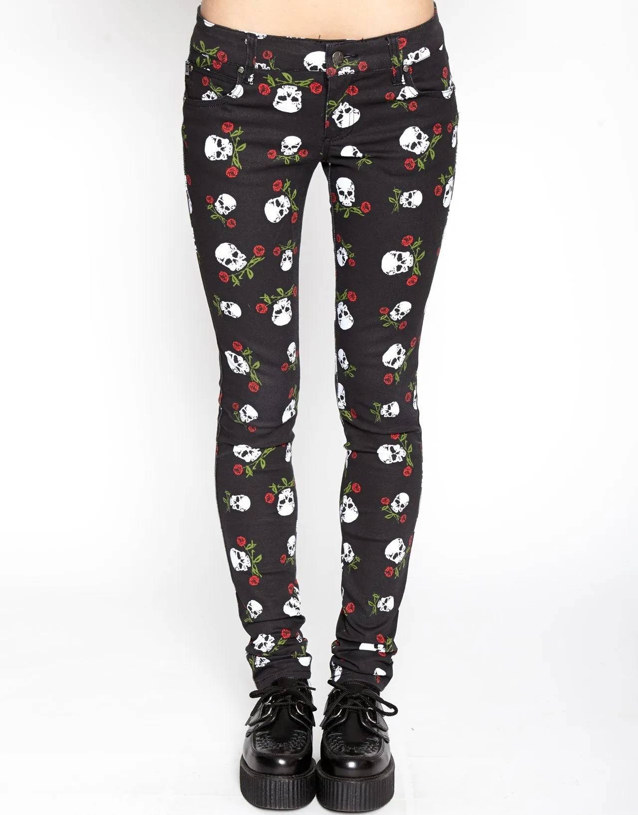 Cozy Fit Organic Cotton Blend T Back Jeans Skull & Roses Print