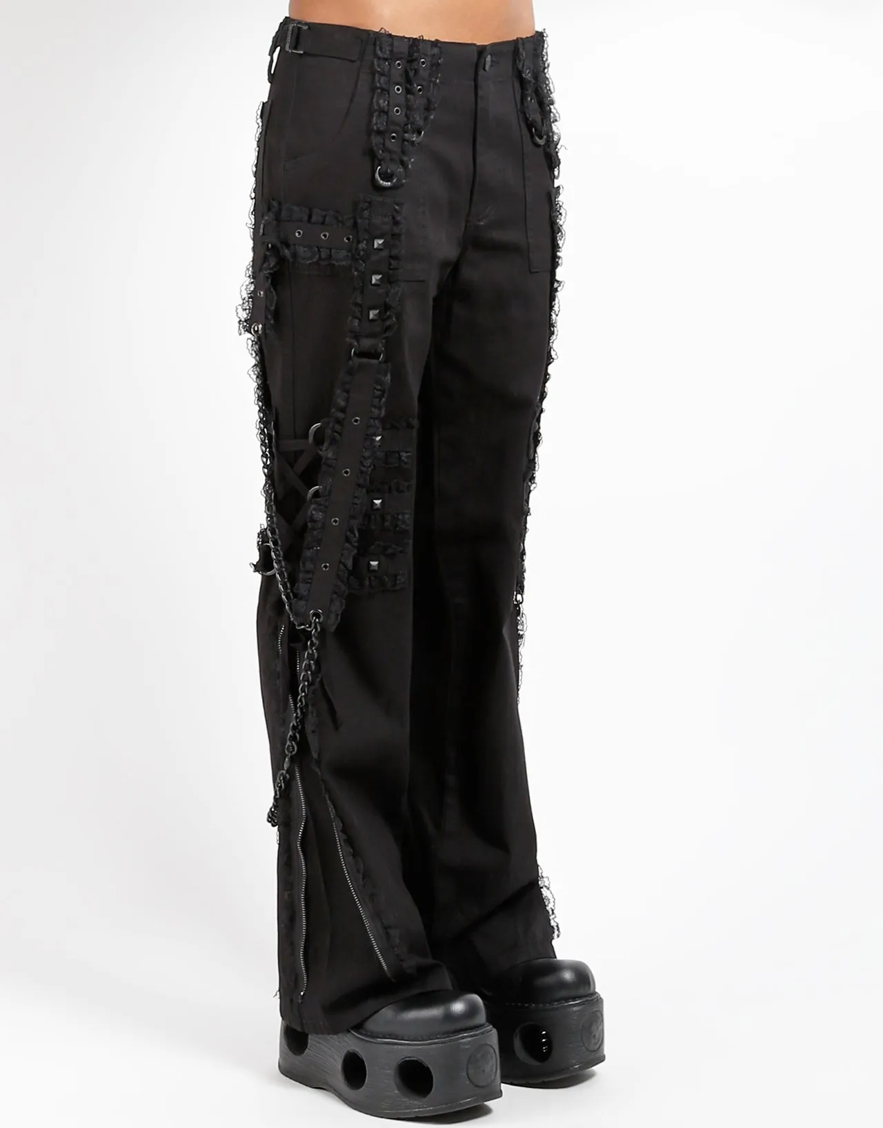 Tapered Leg Design Flexible Ankle Cuffs MIDNIGHT DARK STREET CHAIN PANT BLACK