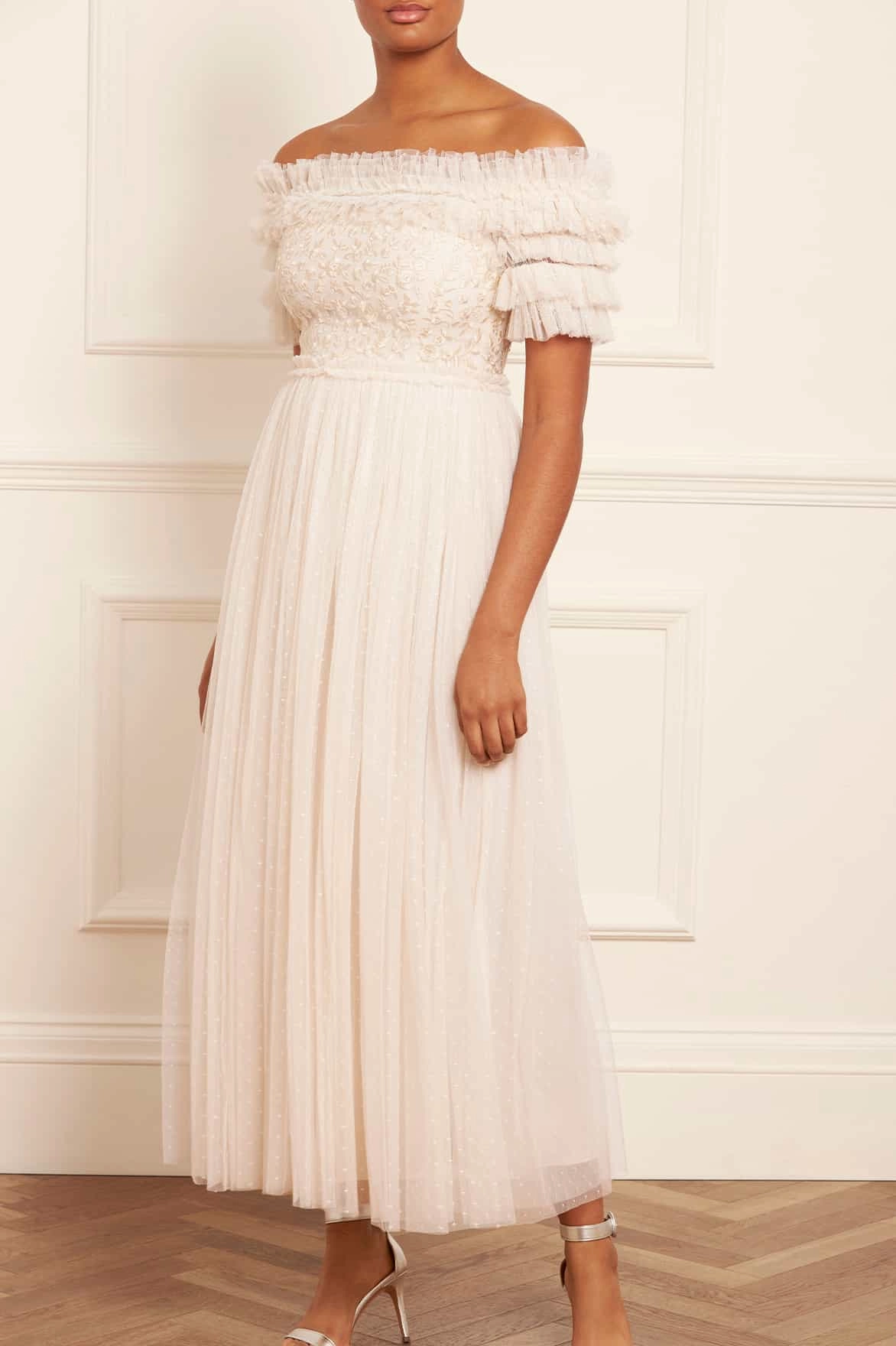 Midsummer Lace Bodice Off-Shoulder Ankle Gown Smart and Polished Smart Fashion