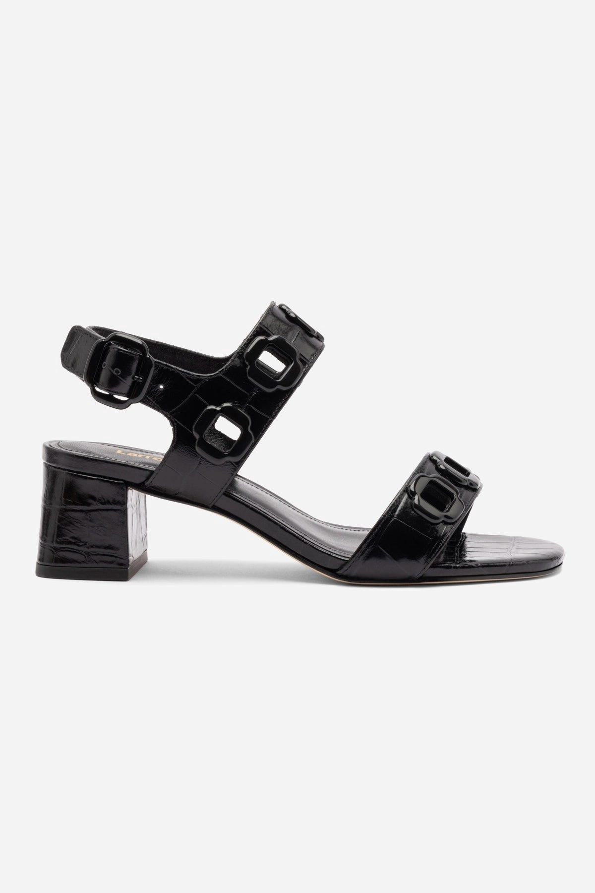 Milan Block Sandal In Black Croc Printed Leather Sleek Summer Footwear Lightweight