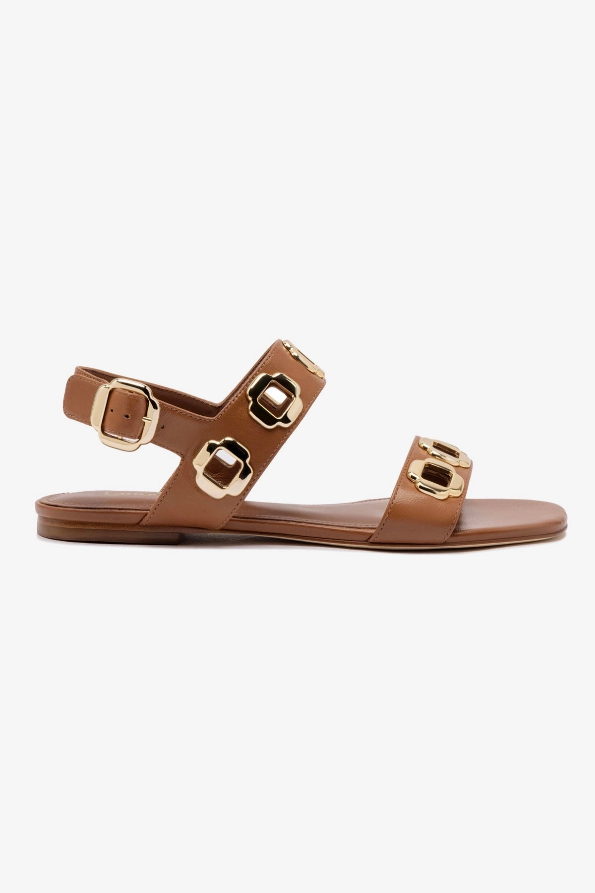 Relaxed Look Milan Flat Sandal In Caramel Leather