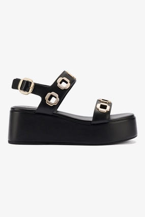 Compact Design Milan Flatform Sandal In Black Leather