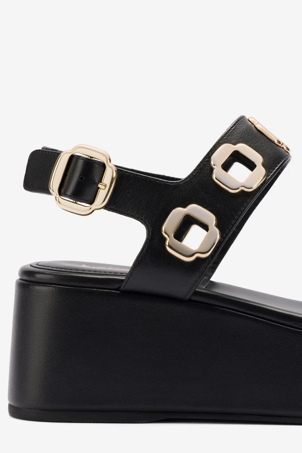 Milan Flatform Sandal In Black Leather Breathable Flip-flops