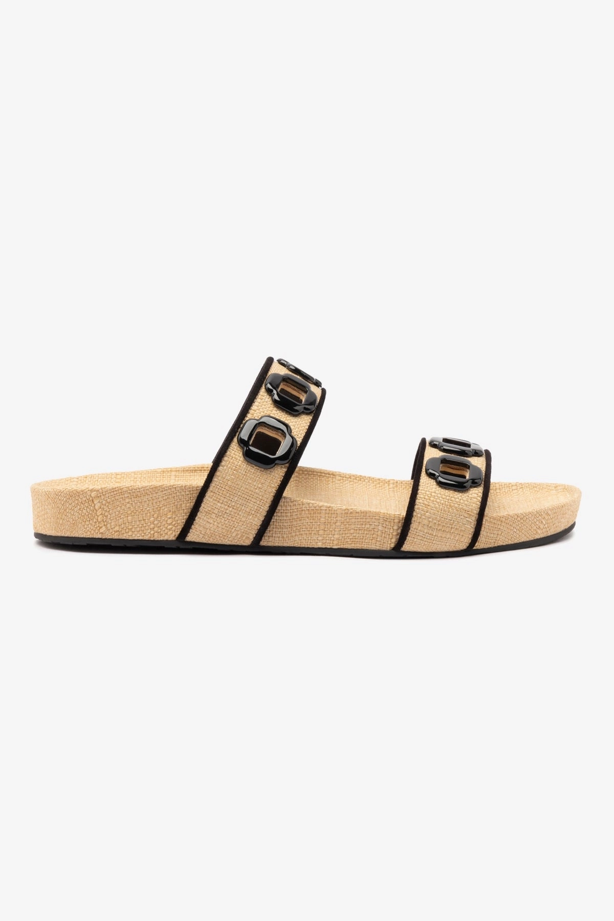 Milan Slide In Beige Raffia and Black Trimming Comfort Move Design