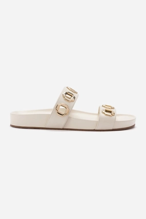Milan Slide In Ivory Leather Street Trend Comfortable Sandals for Men