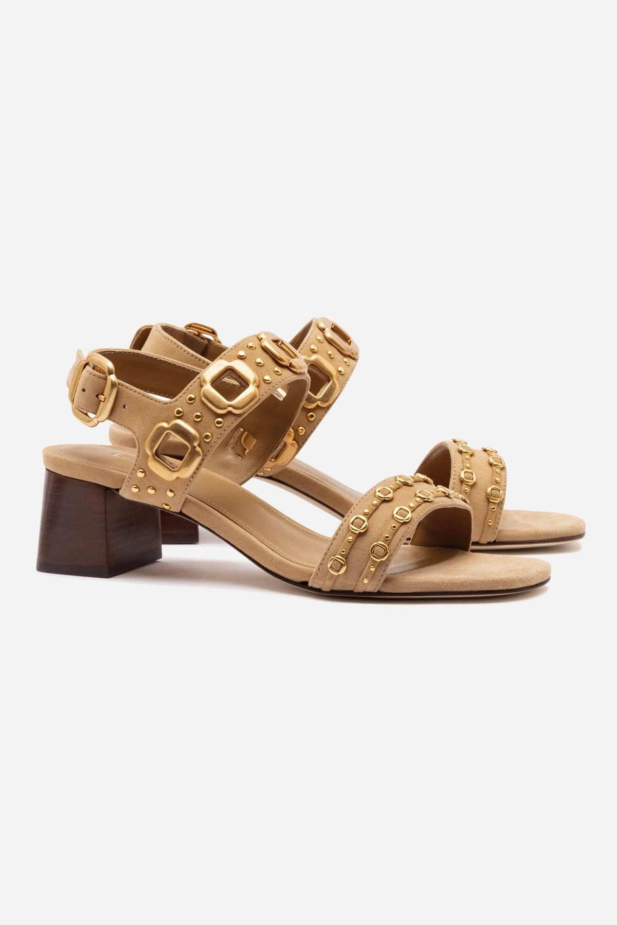 Wide Base Platform Milan Studs Block Sandal In Peanut Suede