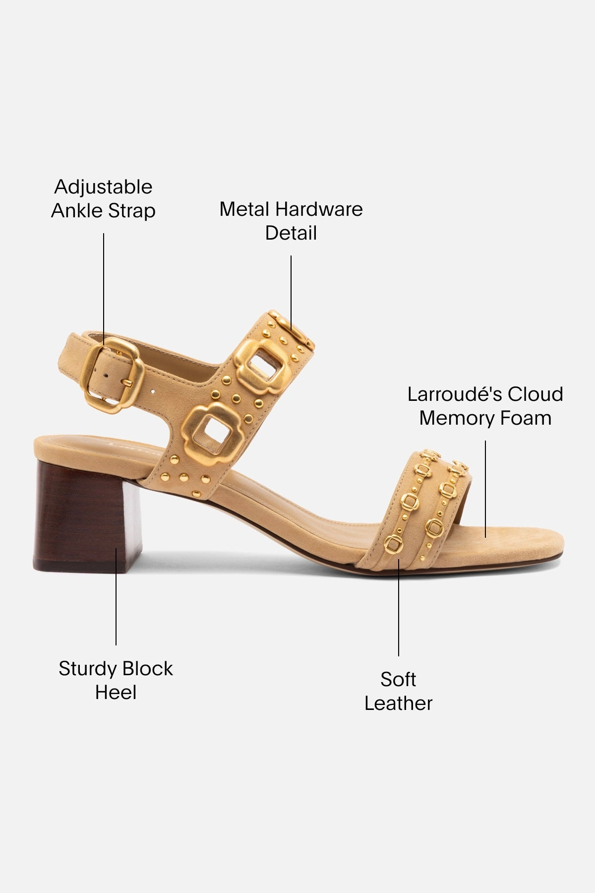 Milan Studs Block Sandal In Peanut Suede Microfiber Lining System Chic Casual Shoes for Travel