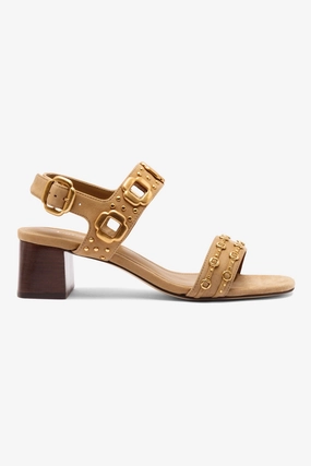 Milan Studs Block Sandal In Peanut Suede Cool Fit Comfortable Summer Walk