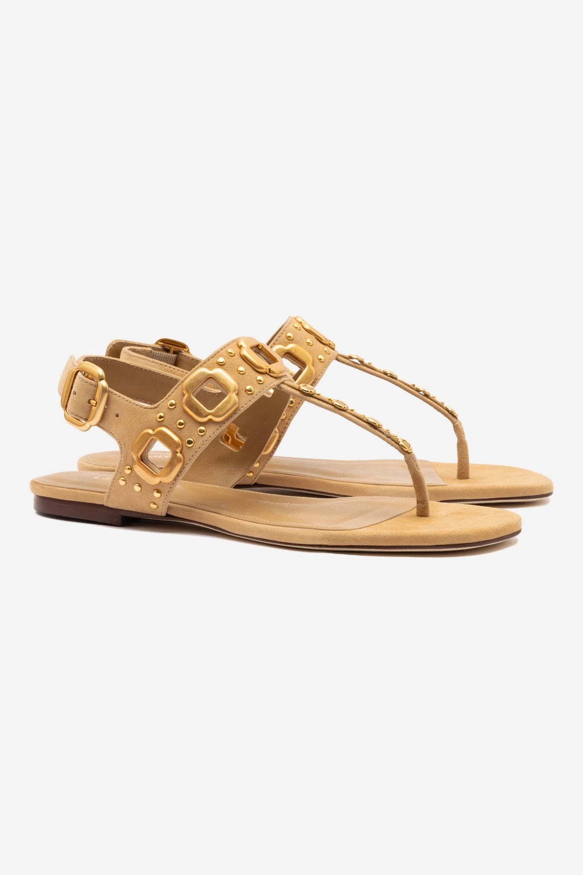 Lightweight Base Foot Freedom Milan Studs Thong Sandal In Peanut Suede