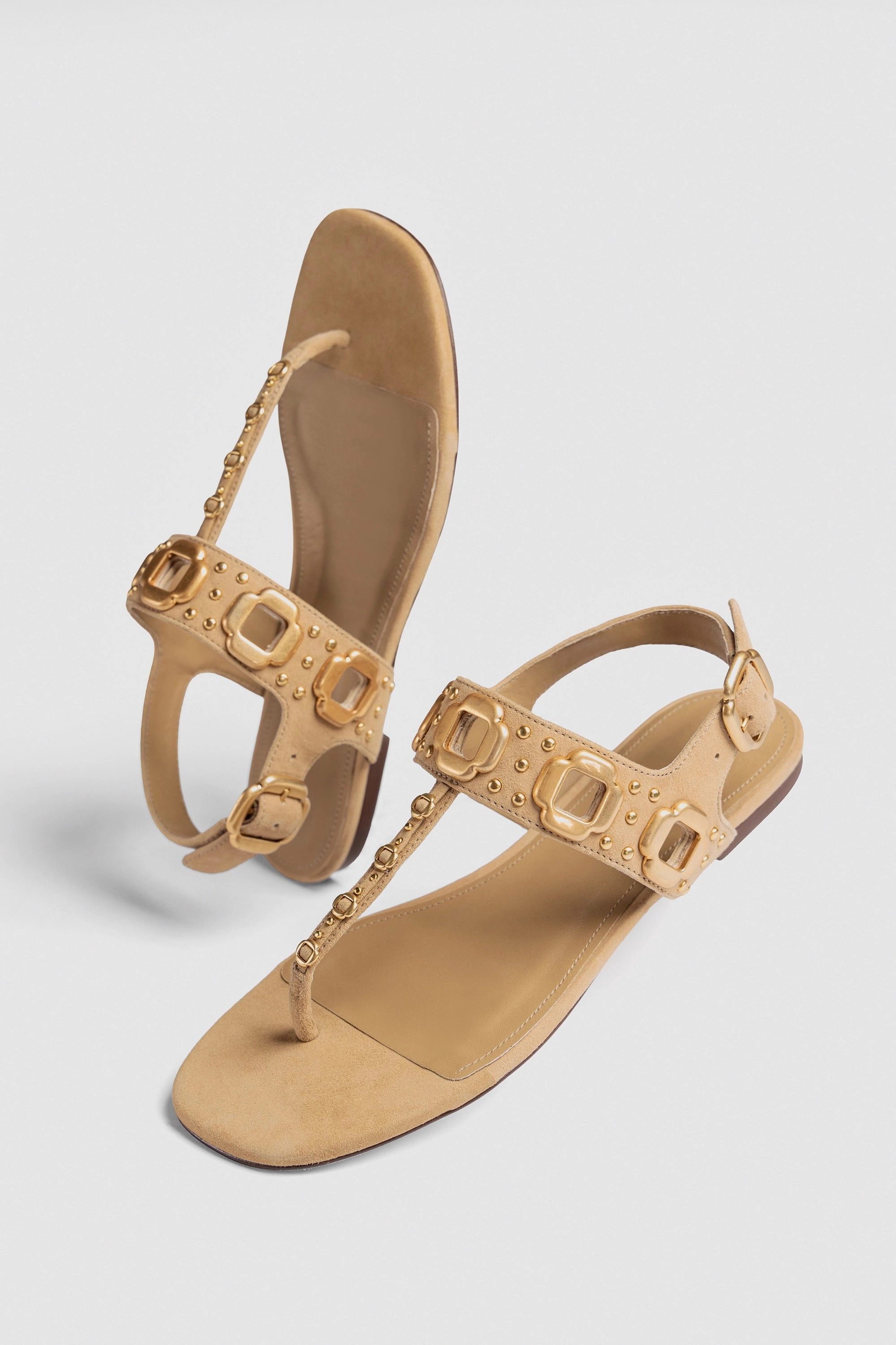Milan Studs Thong Sandal In Peanut Suede Comfort First Design