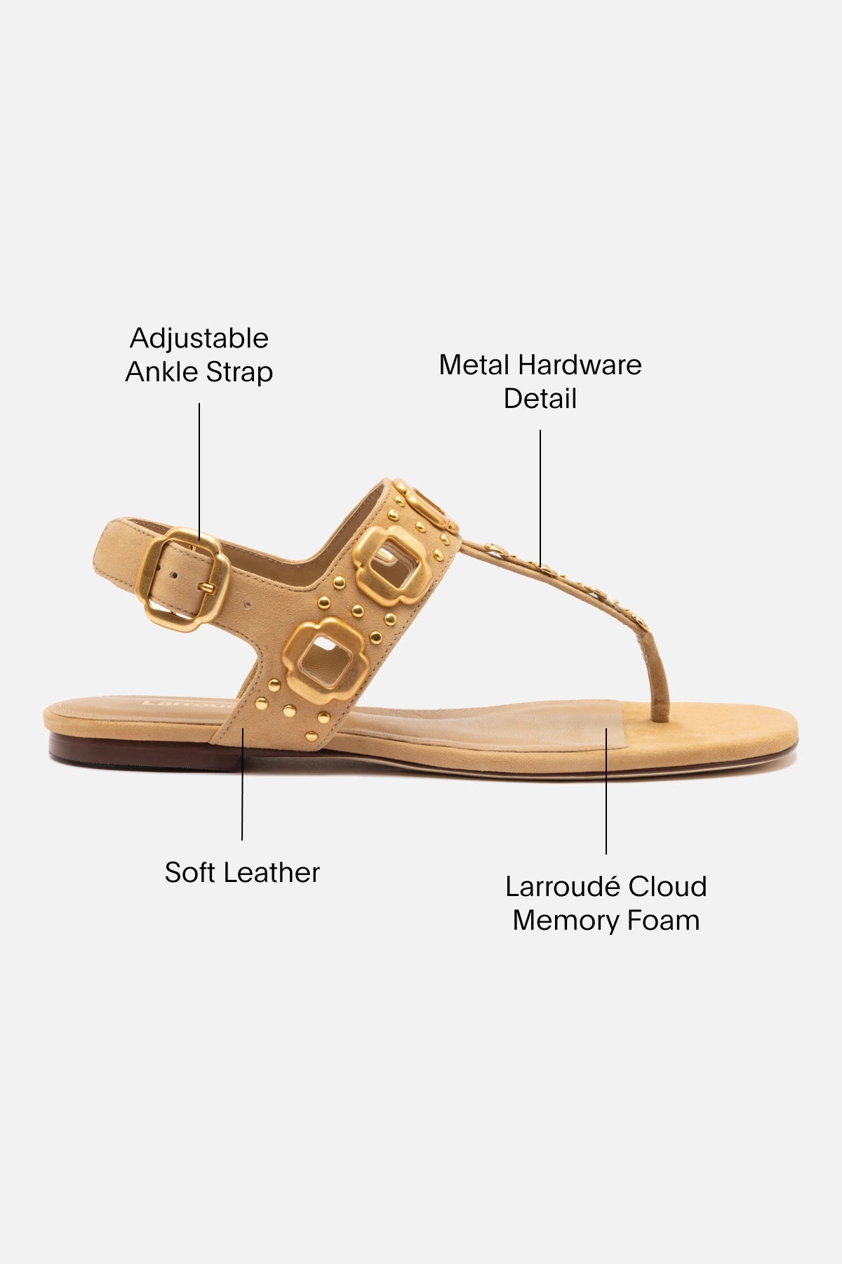 Square Time kids wear Milan Studs Thong Sandal In Peanut Suede